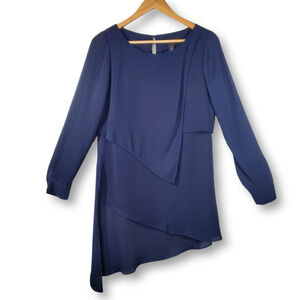 White House Black Market Asymmetrical Layered Long Sleeve Tunic Navy Blue Size 2